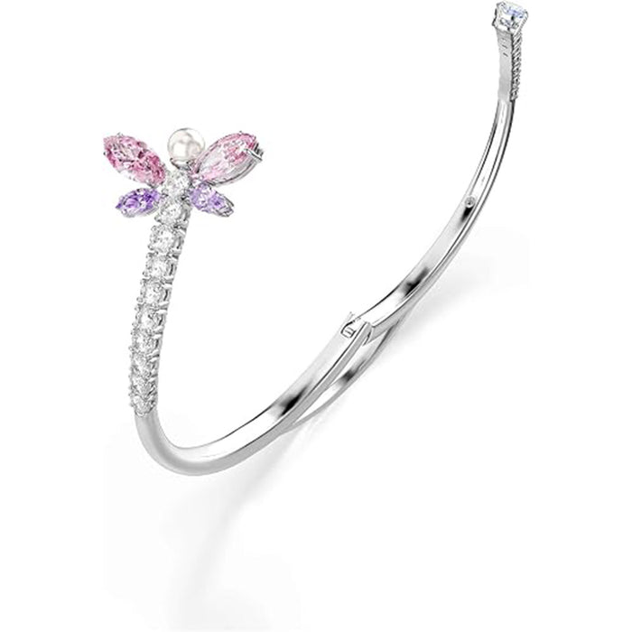 Swarovski Women's Pink Mixed Cut Multicolored Stones, Rhodium Finish Medium x Ariana Grande Dragonfly Motif Bangle Bracelet - 5737401