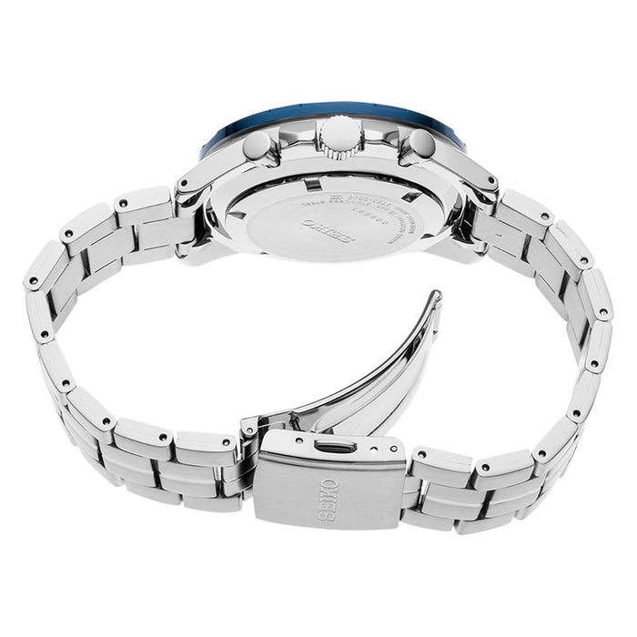 Seiko Men's Blue Dial Silver Stainless Steel Band Essentials Quartz Chronograph Watch - SSB345