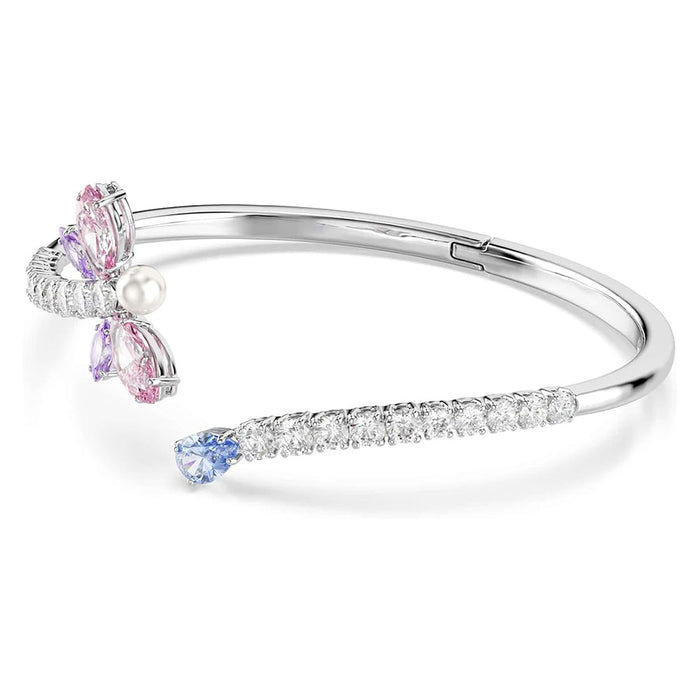 Swarovski Women's Pink Mixed Cut Multicolored Stones, Rhodium Finish Small x Ariana Grande Dragonfly Motif Bangle Bracelet - 5737402