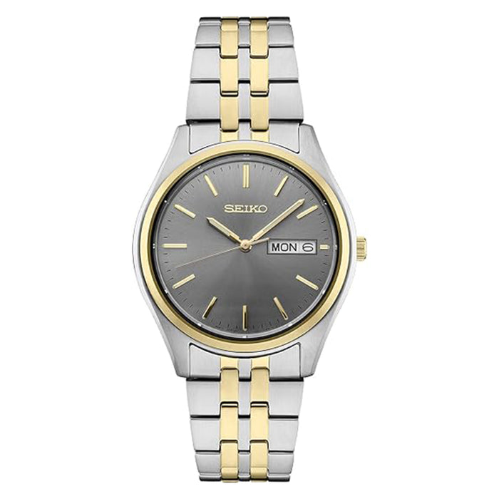 Seiko Men's Gray Minimalist Dial with Charcoal Sunray Silver Stainless Stainless Steel Essentials Analog Japanese Quartz Watch - SUR432