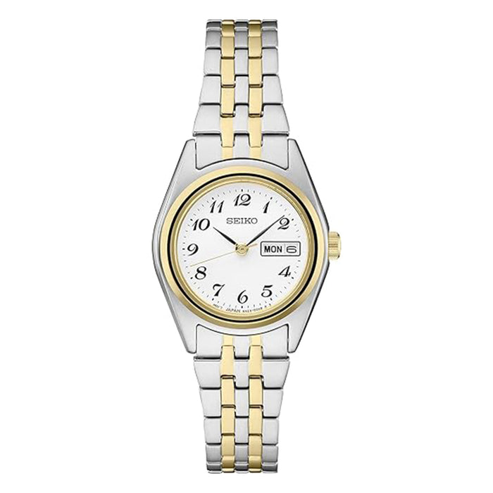 Seiko Women's White Dial Two-Tone Stainless Steel Band Essentials Analog Japanese Quartz Watch - SUR438