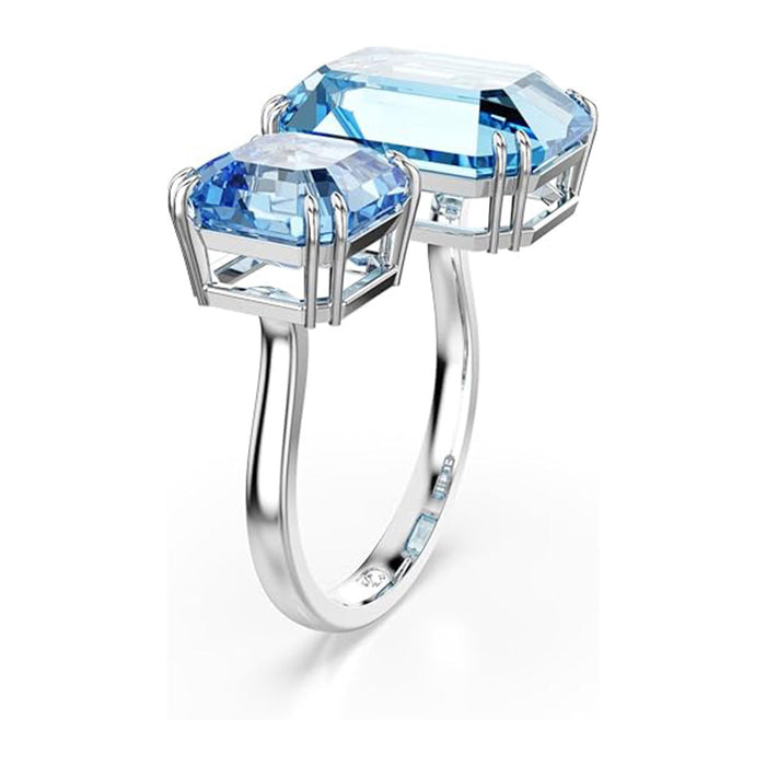 Swarovski Blue Size 8 Crystal Octagon Cut Rhodium Finished Millenia Open Ring - 5694141