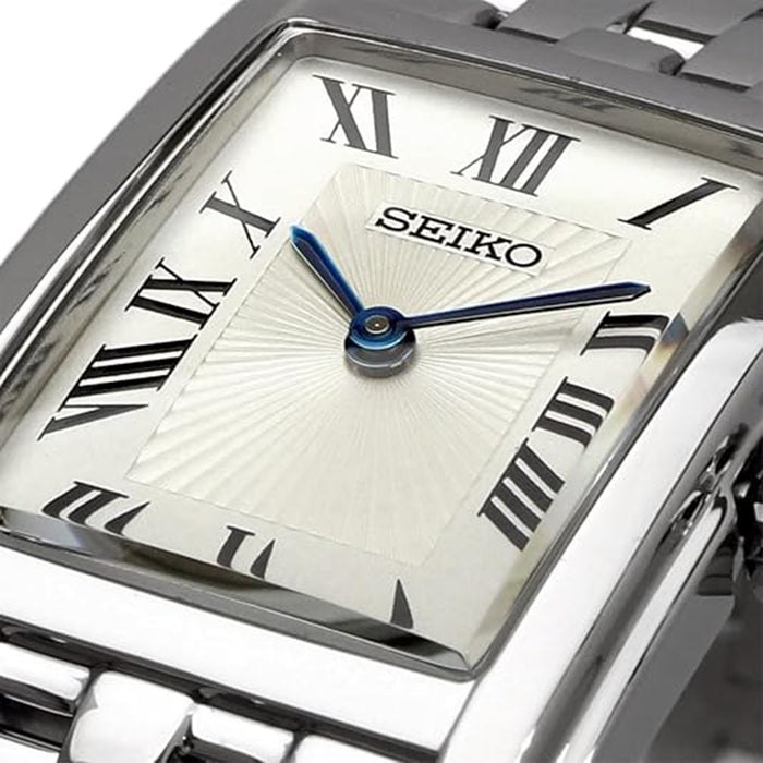 Seiko Women's Silver Rectangular Dial Silver Stainless Stainless Steel Essentials Analog Quartz Watch - SWR083