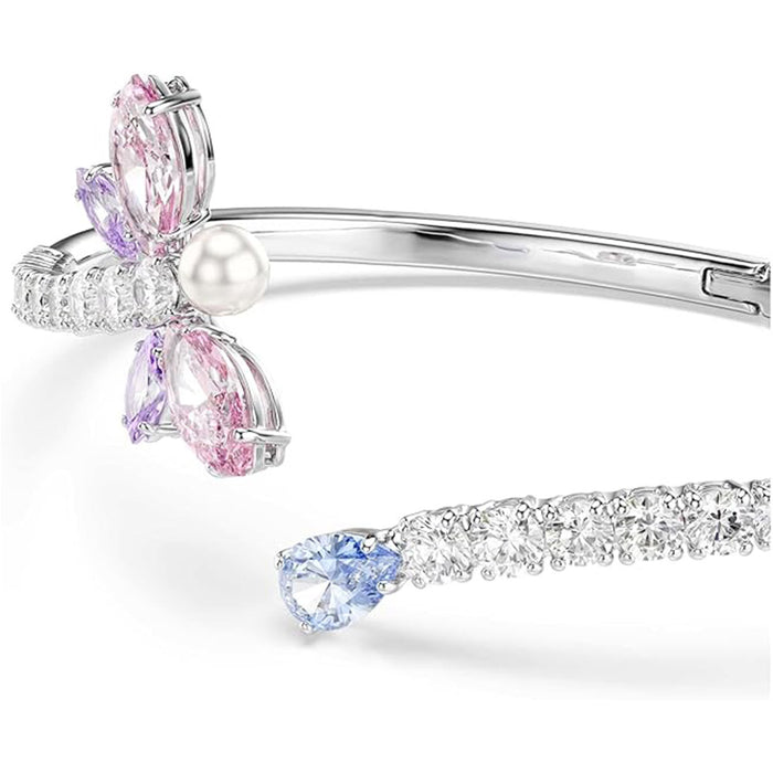 Swarovski Women's Pink Mixed Cut Multicolored Stones, Rhodium Finish Medium x Ariana Grande Dragonfly Motif Bangle Bracelet - 5737401