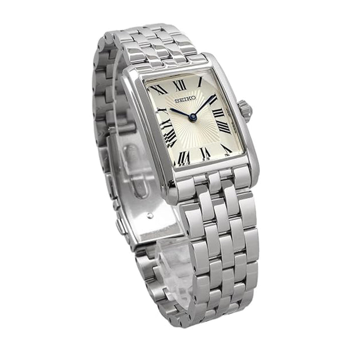 Seiko Women's Silver Rectangular Dial Silver Stainless Stainless Steel Essentials Analog Quartz Watch - SWR083