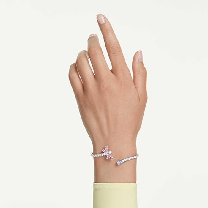 Swarovski Women's Pink Mixed Cut Multicolored Stones, Rhodium Finish Medium x Ariana Grande Dragonfly Motif Bangle Bracelet - 5737401
