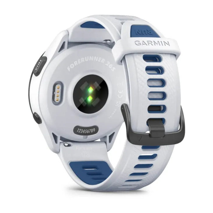 Garmin Forerunner 265 Whitestone Tidal Blue Silicone Band AMOLED Display Training Metrics and Recovery Insights Running Smartwatch - 010-02810-01