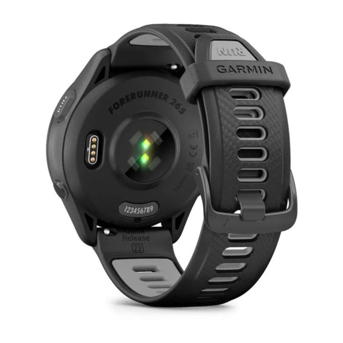 Garmin Forerunner 265 Black and Powder Gray Silicone Band AMOLED Display Training Metrics and Recovery Insights Running Smartwatch - 010-02810-00