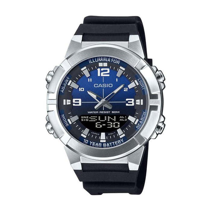 Casio Men's Blue Dial Black Resin Strap Analog-Digital Japanese Quartz Watch - AMW-870A-2AVDF