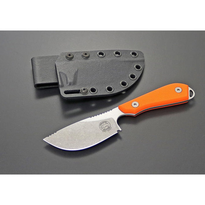 White River	Orange Fiberglass G-10 Handle 3" Silver Knives Drop Point CPM S35VN Stonewashed Blade Knife - WRM1-SKN-TOR