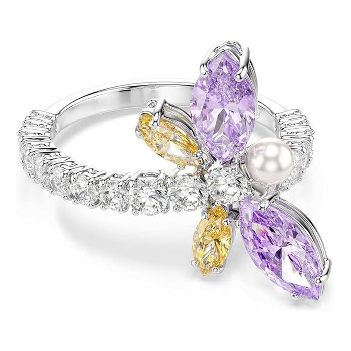 Swarovski Multicolor Size 4.75 Crystal Mixed Cut Rhodium Finished x Ariana Grande x Dragonfly Motif Ring - 5737368