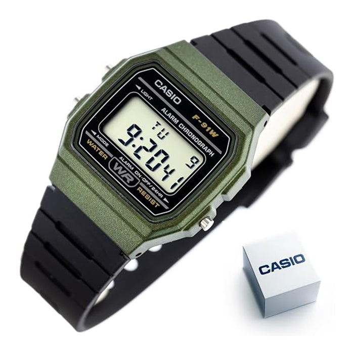 Casio Men's Vintage Gray Dial Black Resin Band Casual Digital Quartz Watch - F-91WM-3ADF