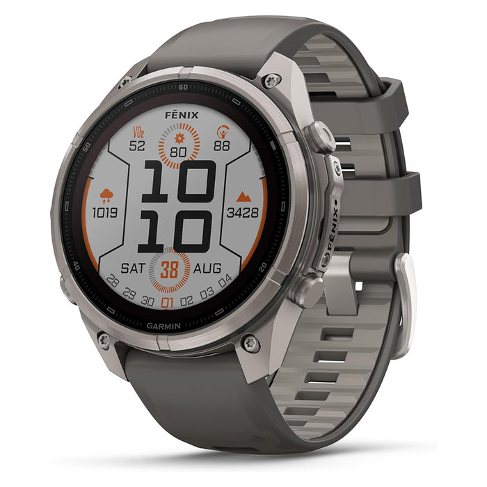 Garmin fēnix® 9 Pro Solar 51mm Unisex Pebble/Silver Titanium with Gray Silicone Band Solar Charged Display Premium Multisport GPS Smartwatch - 010-04339-05