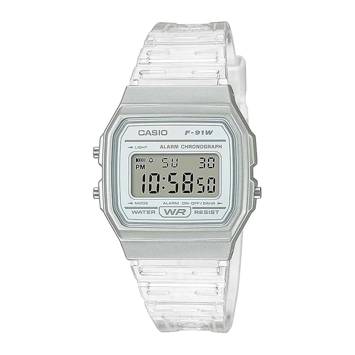Casio Youth Unisex White Dial Clear Resin Band Casual Digital Quartz Watch - F-91WS-7HDF