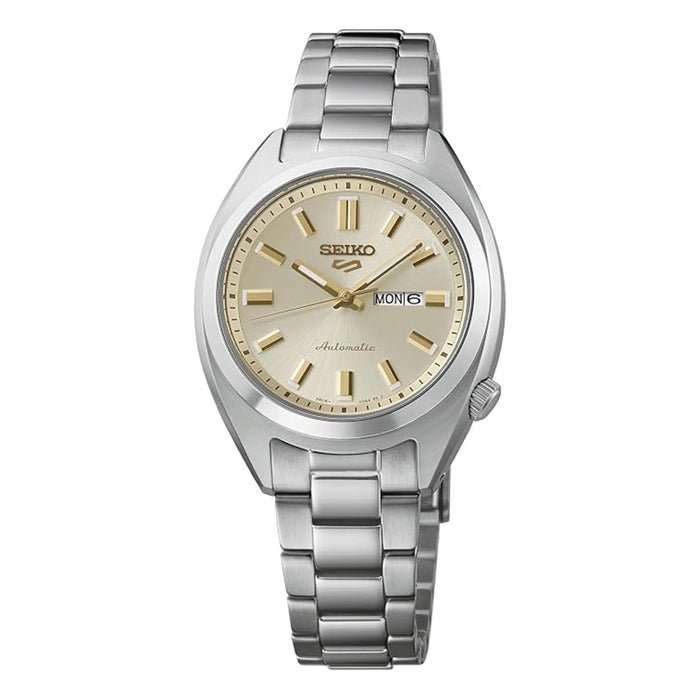 Seiko Women's Beige Dial Silver Stainless Steel Band 5 Sports Automatic Analog Watch - SRE023