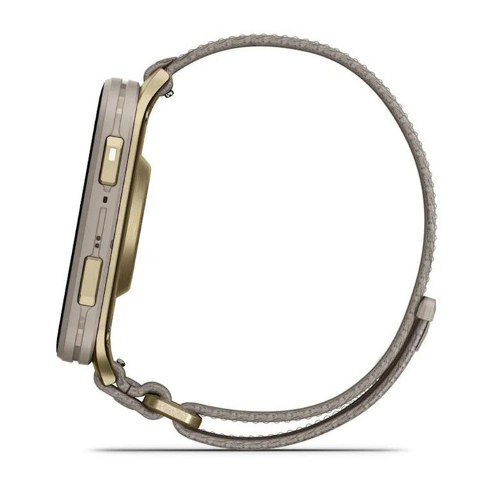Garmin Venu® X1 Unisex Soft Gold With Titanium Caseback And French Gray ComfortFit Nylon Band AMOLED Display Advanced Health And Fitness Features Thin And Lightweight GPS Smartwatch - 010-02980-08