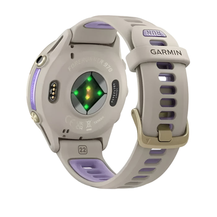 Garmin® Forerunner® 970 Unisex Soft Gold Titanium With French Gray Case And French Gray/Translucent Indigo Band Premium GPS Running And Triathlon Smartwatch - 010-02969-02