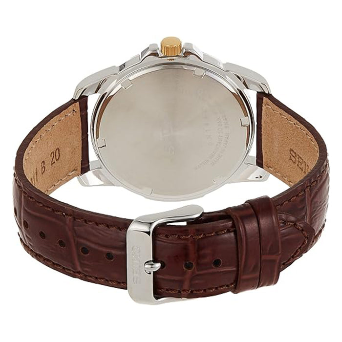 Seiko Men's Black Dial Brown Leather Strap Gold-Finish Case Automatic Watch - SUR360
