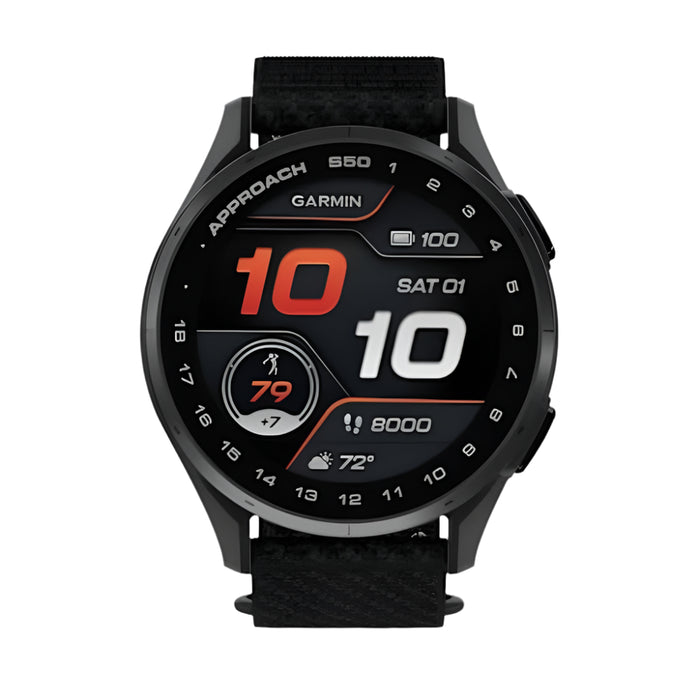 Garmin Approach® S50 Unisex Cream Gold Aluminum Bezel with Ivory ComfortFit Nylon Band Amoled Display On-Course Features Wrist-Based Heart Rate Advanced Golf GPS Smartwatch - 010-03010-01