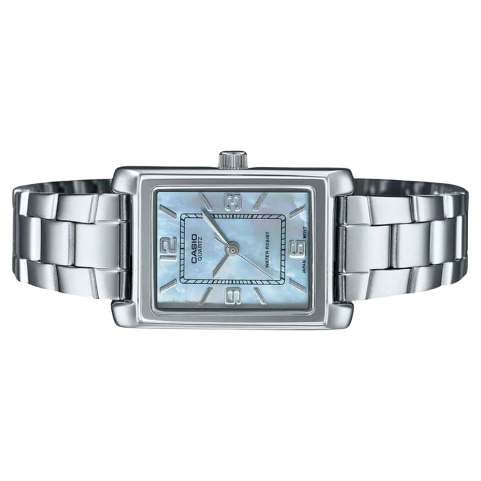 Casio Women's Blue Skeleton Dial Silver Stainless Steel Band Analog Japanese Quartz Watch - LTP-1234DS-2ADF