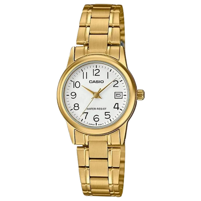 Casio Women's White Linen Dial White Stainless Steel Band Analog Quartz Watch - LTP-V002G-7B2UDF
