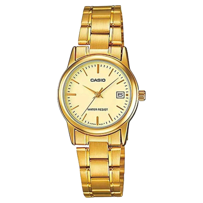 Casio Women's Gold Dial Gold Stainless Steel Band CASIO Collection Analogue Japanese Quartz Watch - LTP-V002G-9AUDF