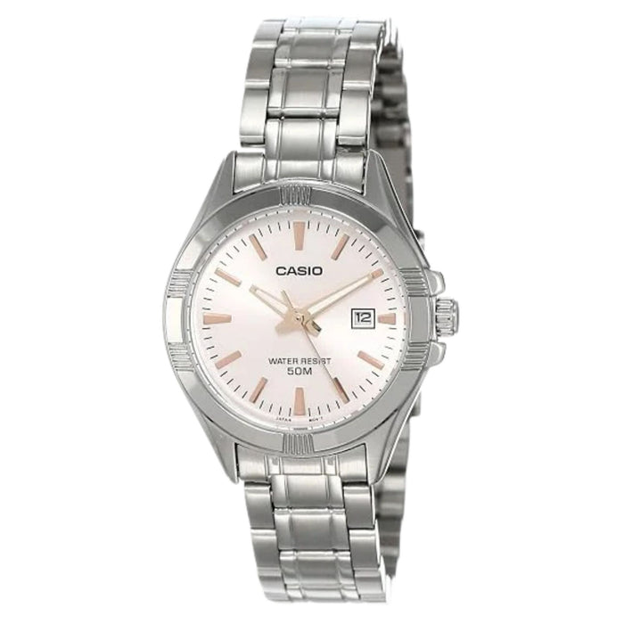 Casio Women's Pink Casual Dial Silver Stainless Steel Band Analog Japanese Quartz Watch - LTP-1308D-4AVDF