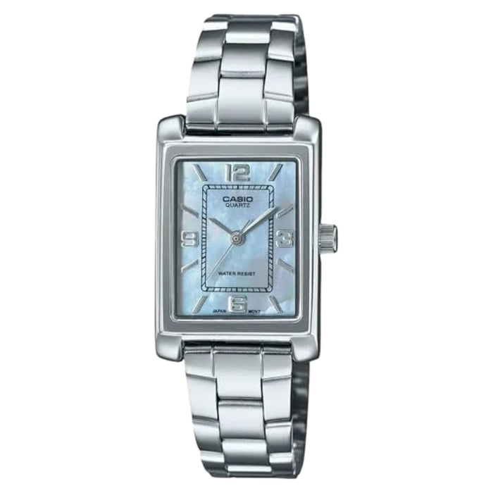 Casio Women's Blue Skeleton Dial Silver Stainless Steel Band Analog Japanese Quartz Watch - LTP-1234DS-2ADF