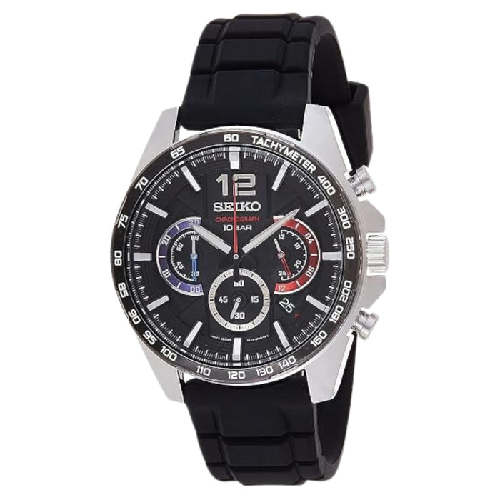 Seiko Men's Black Multilayered Dial Black Silicone Analog Quartz Watch - SSB347