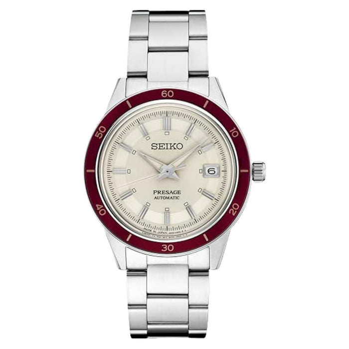Seiko Men's Ivory sunray Dial Silver Stainless Steel Analog Automatic Watch - SRPH93J1