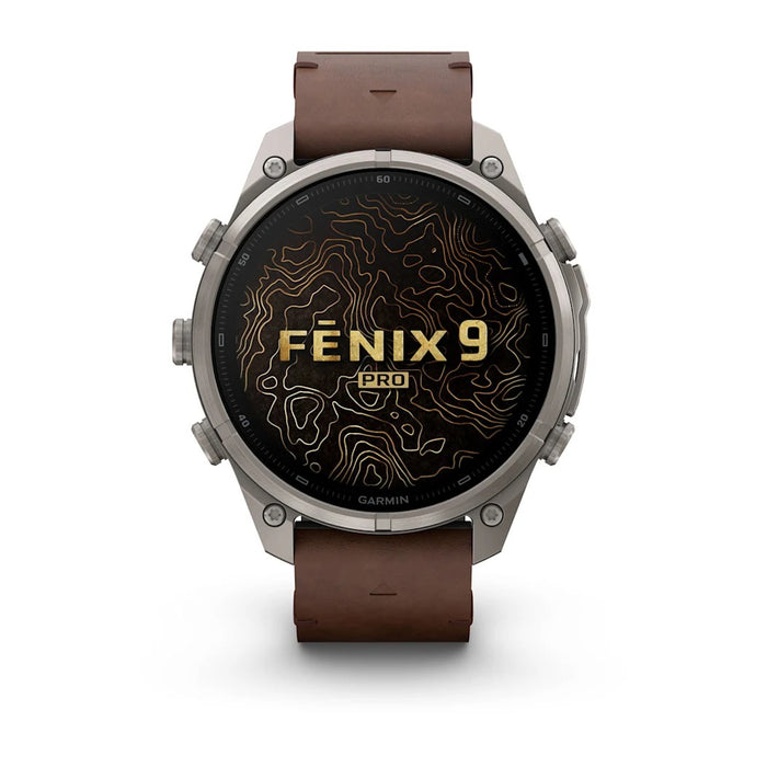 Garmin fēnix® 9 Pro 47mm Unisex Titanium with Walnut Leather Band AMOLED Display inReach® Technology Premium Connected Multisport GPS Smartwatch - 010-04336-40