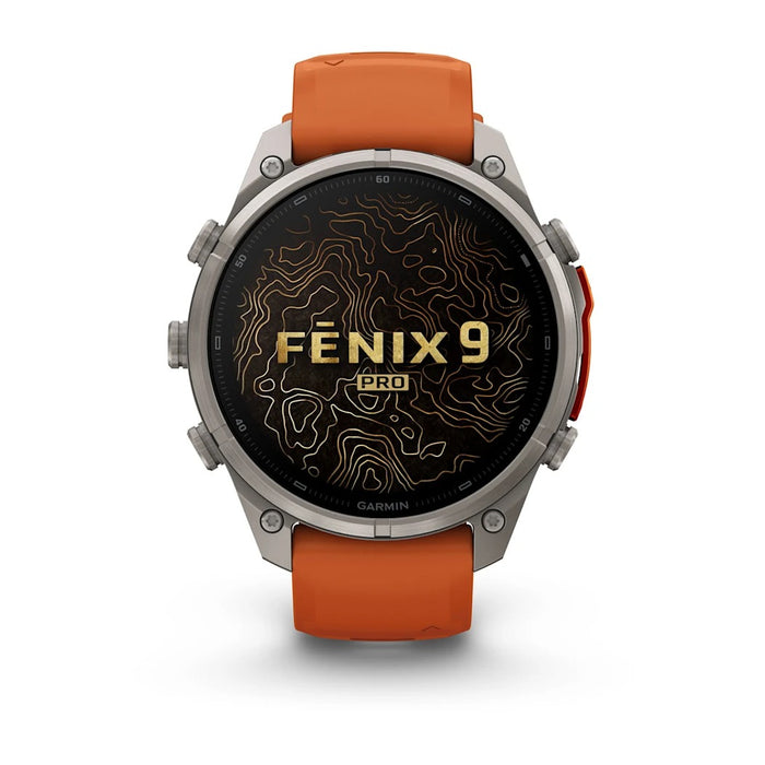 Garmin fēnix® 9 Pro 51mm Unisex Autumn Orange Titanium With Spark Orange Silicone Band AMOLED Display inReach® Technology Premium Connected Multisport GPS Smartwatch - 010-04337-00