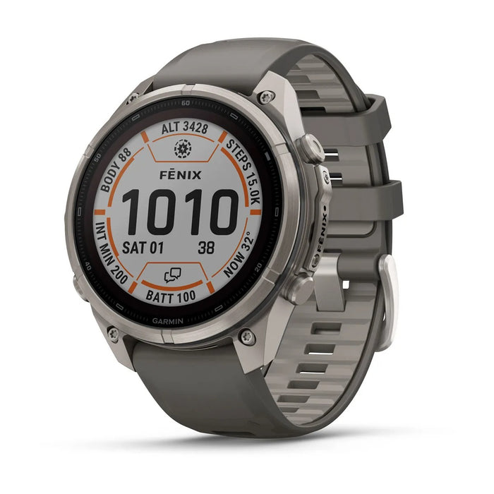 Garmin fēnix® 9 Pro Solar 51mm Unisex Pebble/Silver Titanium with Gray Silicone Band Solar Charged Display inReach® Technology Premium Multisport GPS Smartwatch - 010-04339-00