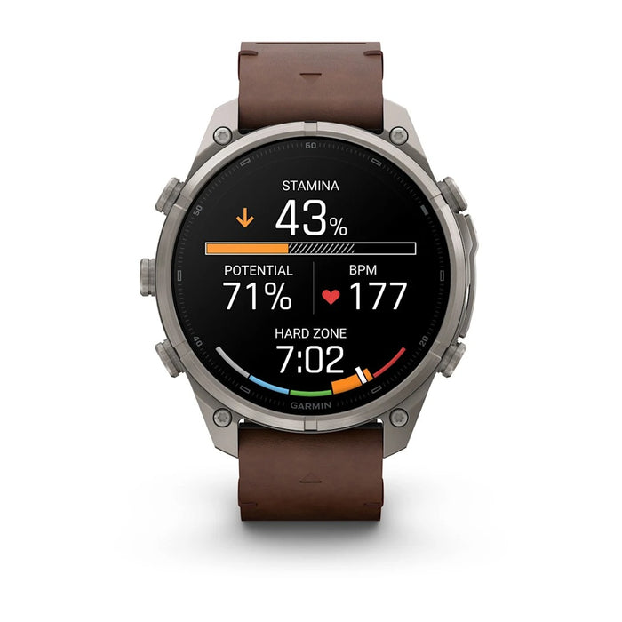 Garmin fēnix® 9 Pro 51mm Unisex Titanium with Walnut Leather Band AMOLED Display inReach® Technology Premium Connected Multisport GPS Smartwatch - 010-04337-40