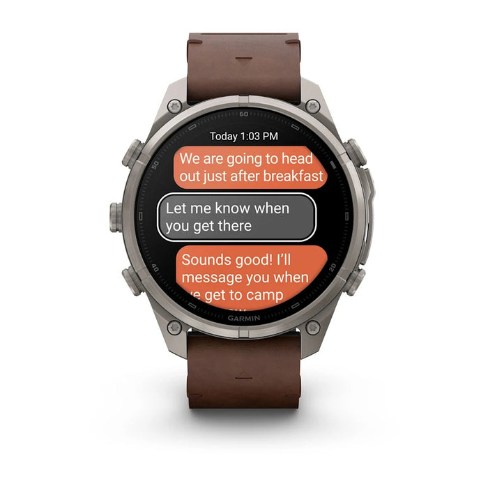 Garmin fēnix® 9 Pro 51mm Unisex Titanium with Walnut Leather Band AMOLED Display inReach® Technology Premium Connected Multisport GPS Smartwatch - 010-04337-40