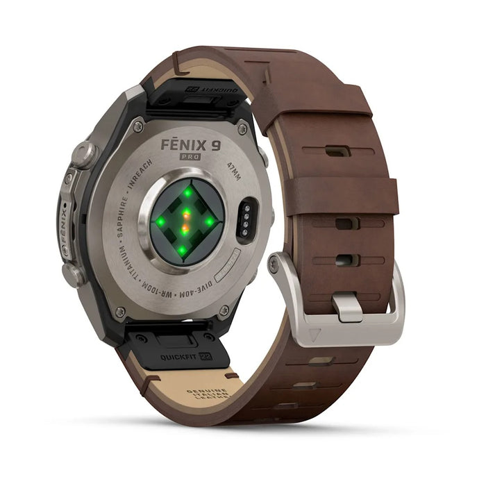 Garmin fēnix® 9 Pro 47mm Unisex Titanium with Walnut Leather Band AMOLED Display inReach® Technology Premium Connected Multisport GPS Smartwatch - 010-04336-40