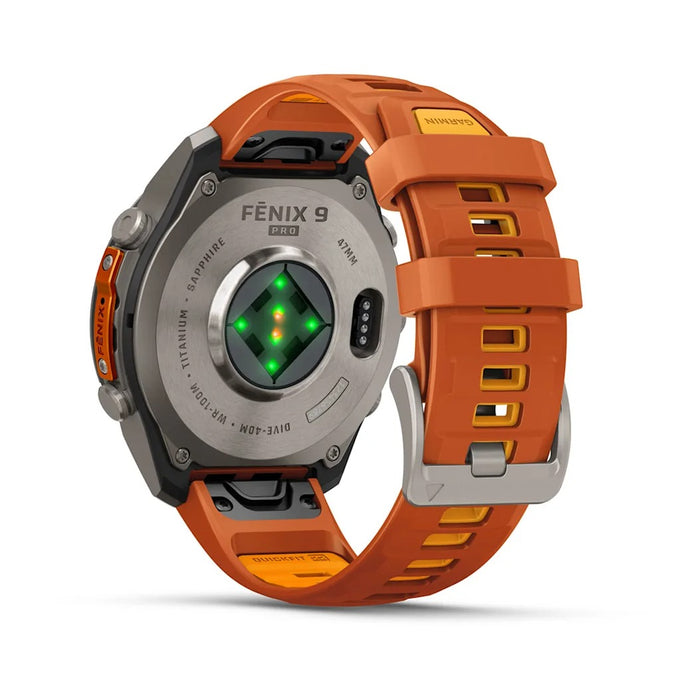 Garmin fēnix® 9 Pro 47mm Unisex Autumn Orange Titanium With Spark Orange Silicone Band AMOLED Display inReach® Technology Premium Connected Multisport GPS Smartwatch - 010-04336-00