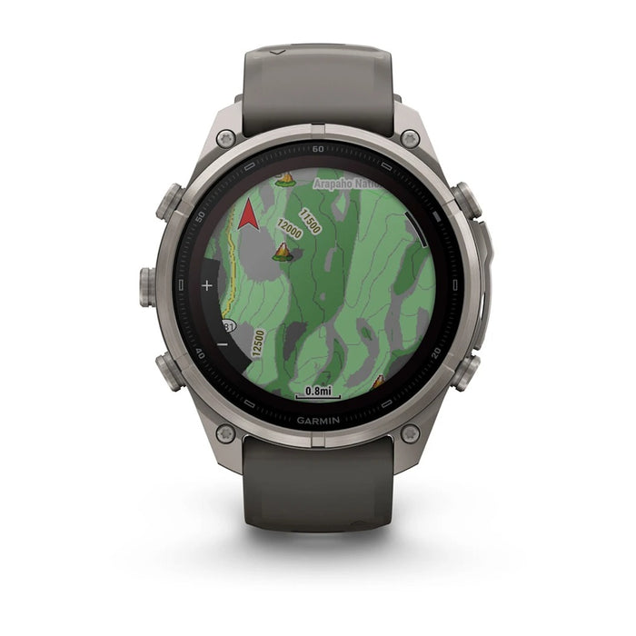 Garmin fēnix® 9 Pro Solar 47mm Unisex Pebble/Silver Titanium with Gray Silicone Band Solar Charged Display Premium Multisport GPS Smartwatch - 010-04338-05