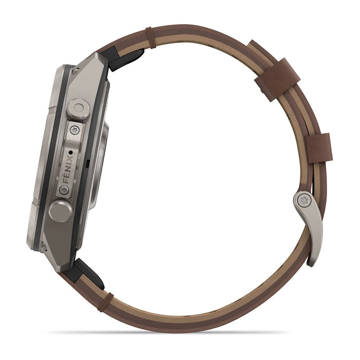 Garmin fēnix® 9 Pro 51mm Unisex Titanium with Walnut Leather Band AMOLED Display inReach® Technology Premium Connected Multisport GPS Smartwatch - 010-04337-40