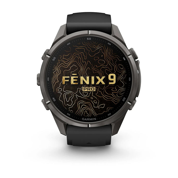 Garmin fēnix® 9 Pro 43mm Unisex Black/Pebble Gray Titanium With Black Silicone Band AMOLED Display inReach® Technology Premium Connected Multisport GPS Smartwatch - 010-04335-10