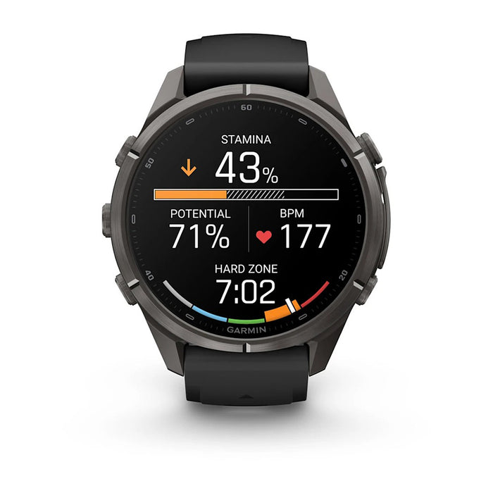 Garmin fēnix® 9 Pro 43mm Unisex Black/Pebble Gray Titanium With Black Silicone Band AMOLED Display inReach® Technology Premium Connected Multisport GPS Smartwatch - 010-04335-10