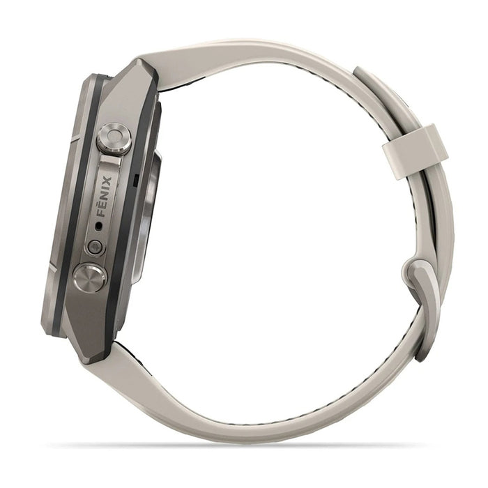 Garmin fēnix® 9 Pro 43mm Unisex Fog Gray Titanium With Dark Sandstone Silicone Band AMOLED Display inReach® Technology Premium Connected Multisport GPS Smartwatch - 010-04335-80
