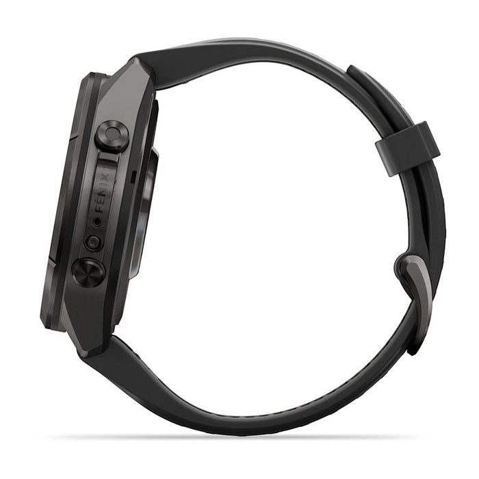 Garmin fēnix® 9 Pro 43mm Unisex Black/Pebble Gray Titanium With Black Silicone Band AMOLED Display inReach® Technology Premium Connected Multisport GPS Smartwatch - 010-04335-10