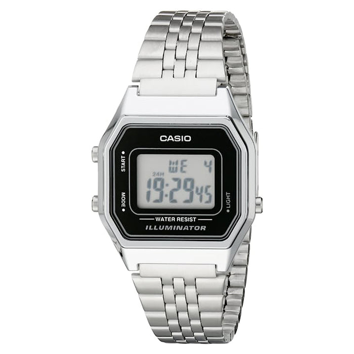 Casio Women's Black Dial Silver Stainless Steel Band Digital Retro Quartz Watch - LA680WA-1DF