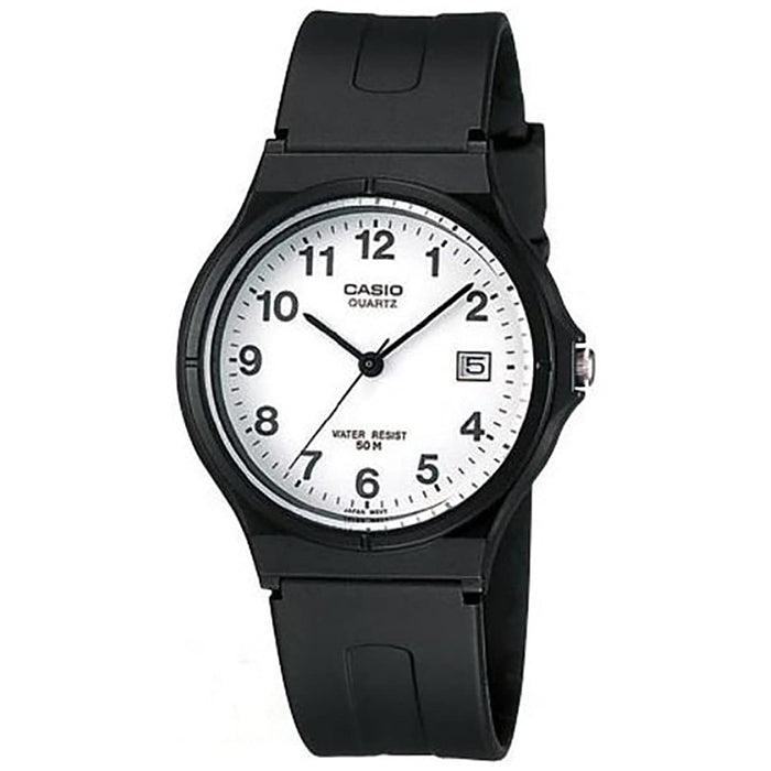 Casio Men's White Dial Black Resin Band Strap Quartz Watch - MW-59-7BVDF