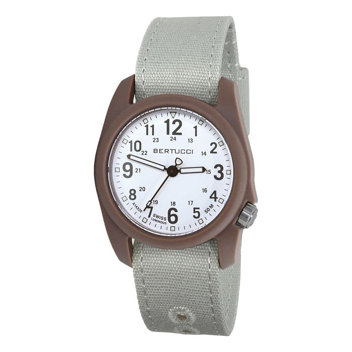 Bertucci Men's DX3 White Dial Dark Khaki Nylon Band Quartz Watch - 11105