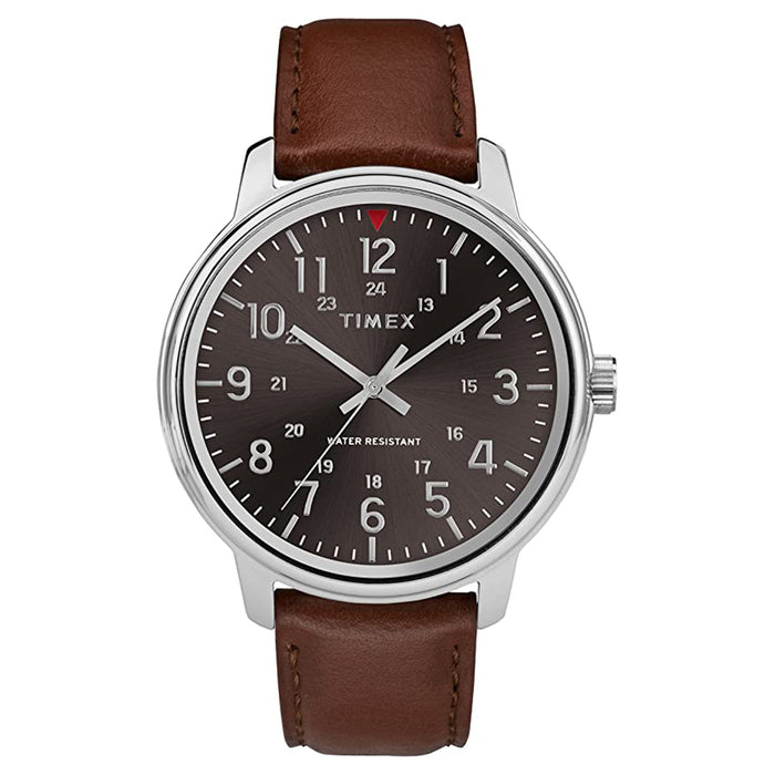 Timex Men's Classics 43mm Silver Case Mineral Glass Brown Leather Strap Watch - TW2R85700