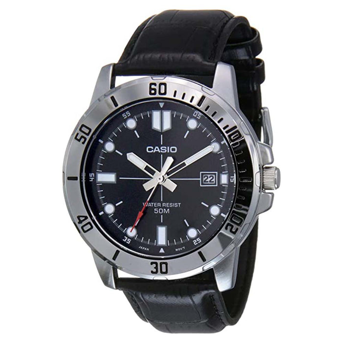 Casio Men's Black Dial Leather Band Japanese Quartz Watch - MTP-VD01L-1EVUDF