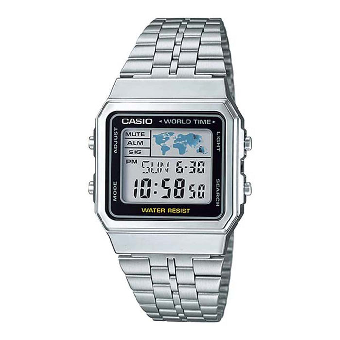 Casio Men's Gray Dial Silver Stainless Steel Band Quartz Watch - A500WA-1DF