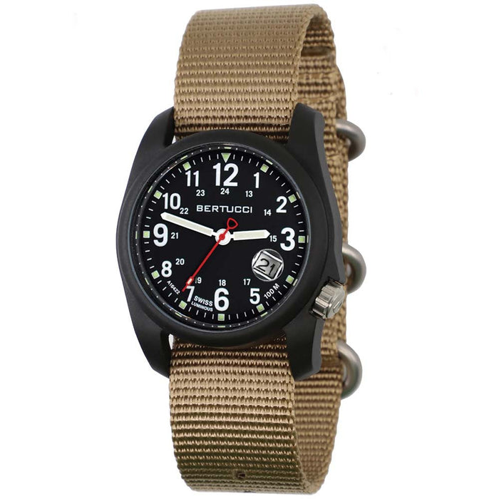 Bertucci DX3 Unisex Black Dial Khaki Nylon Band Japanese Quartz Watch - 11203